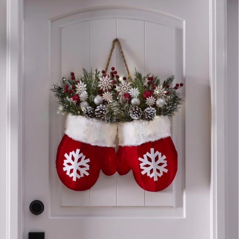 2025 Christmas Garland Creative Glove Shaped Simulated Flower Wreath Window Door Gate Decoration Door Sign Xmas Party Decoration