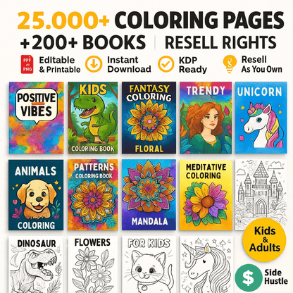 25,000+ Coloring Pages | PLR & MRR Included |