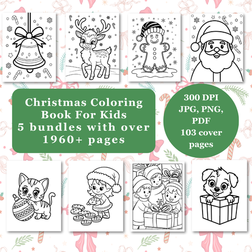 Kids Christmas Coloring Book Big Bundle | PLR & MRR Included |