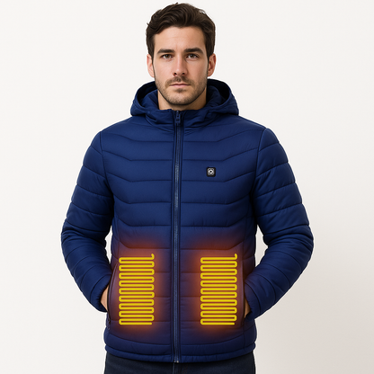 Men Heated Puffer Jacket Electric Heating Coat Insulated Hood Windbreaker 9Heat Zones
